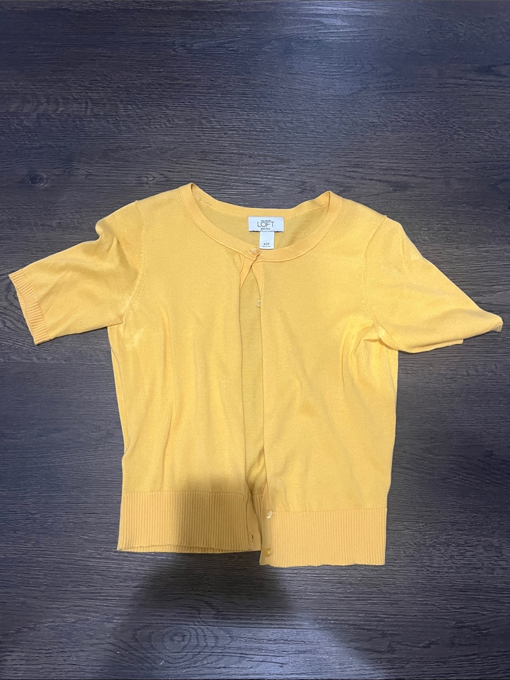 LOFT Short-Sleeve Yellow Knit Cardigan